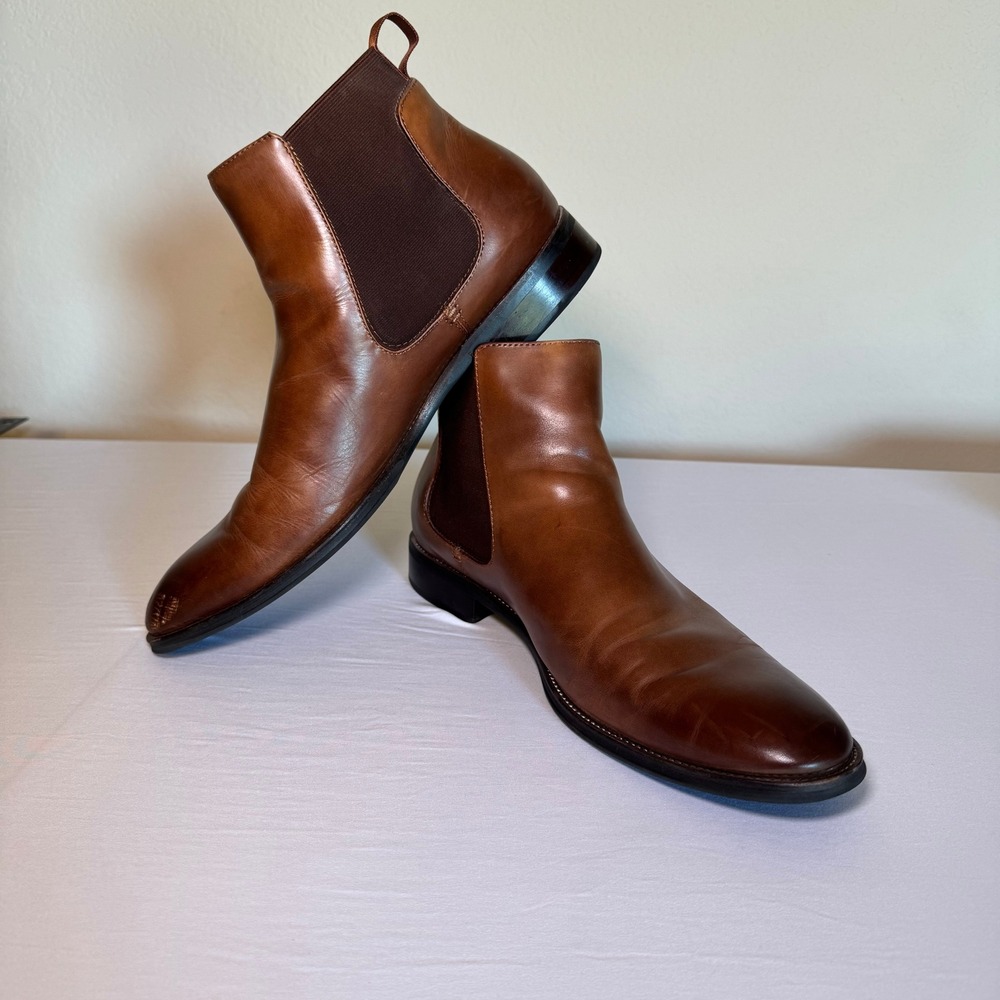 Kenneth Cole New York Tully Chelsea Boots Mens 11 Cognac Brown Leather Boots